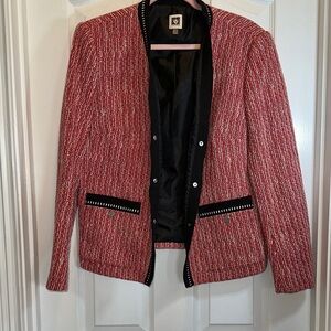 Anne Klein Red and Black Tweed Blazer